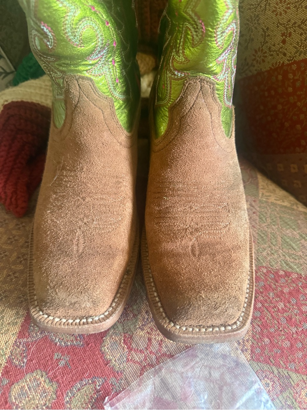 Ariat Women’s Brown rough out & Metallic Green Western boots Futurity Boon 7 - Picture 4 of 8